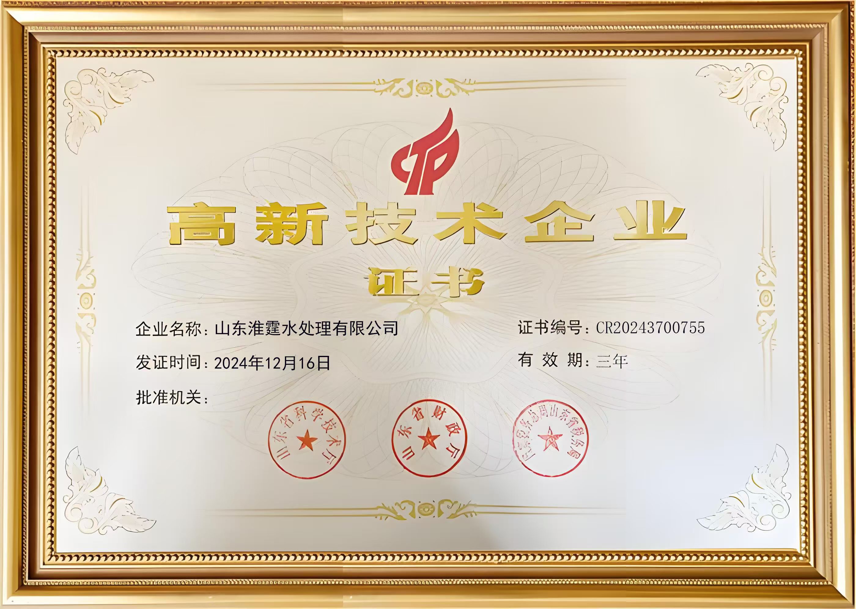高新技术企业证书